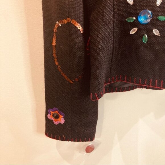 ZARA BASIC Sz S Embroidered Sequins Rhinestones Linen Blend Blazer Jacket  NWOT - Picture 9 of 13